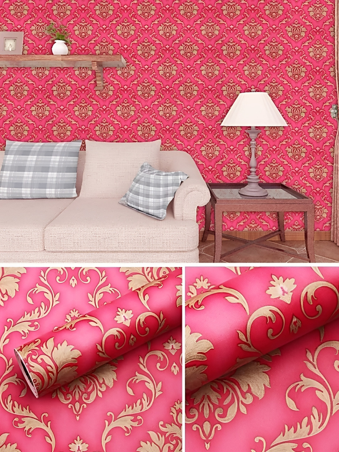 

ANNA CREATIONS Pink & Beige Printed Waterproof Wall Sticker