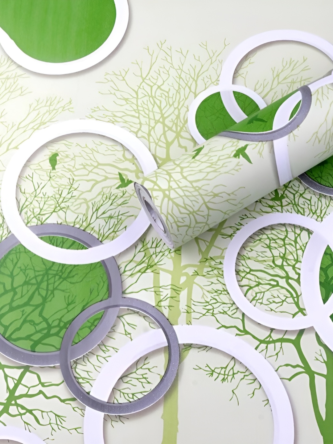 

ANNA CREATIONS White & Green Printed Waterproof Wall Sticker