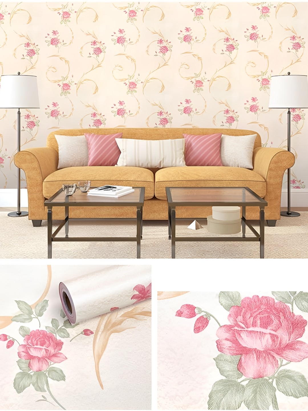 

ANNA CREATIONS Beige & Pink Printed Waterproof Wall Sticker