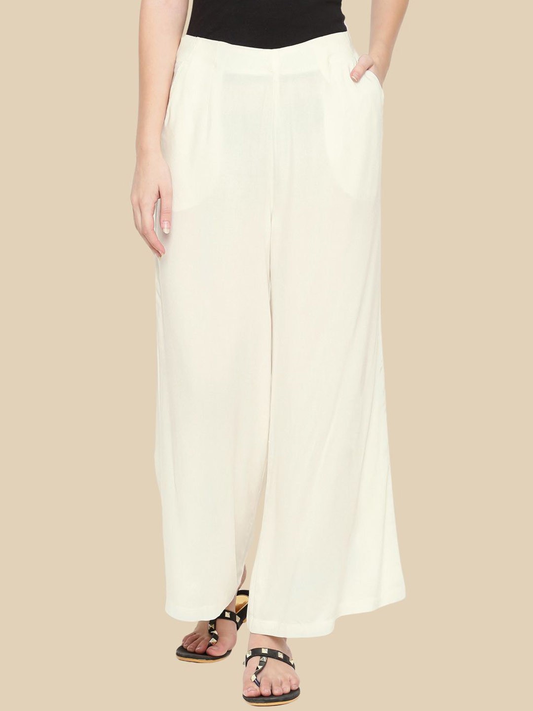

De Moza Women Loose Fit Pleated Trousers, Off white