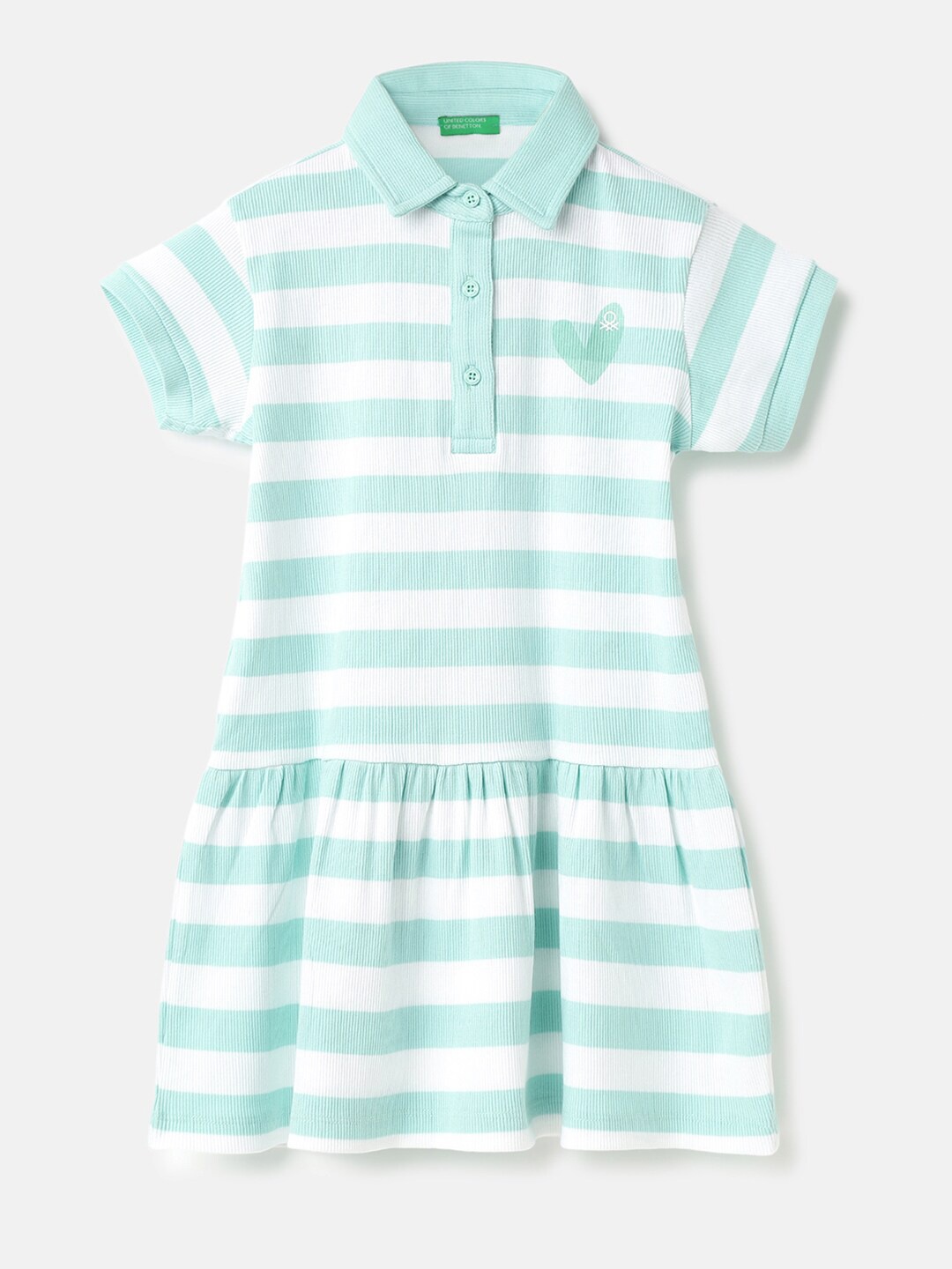 United Colors of Benetton Striped Drop-Waist Dress, Green