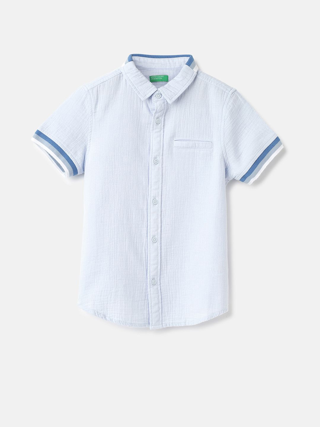 United Colors of Benetton Boys Opaque Striped Casual Shirt, Blue