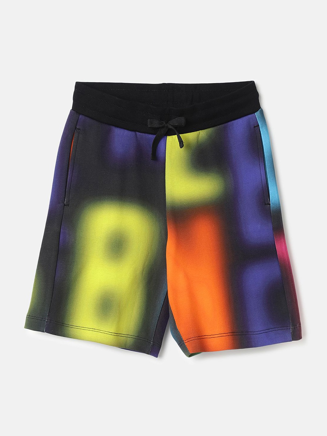 

United Colors of Benetton Boys Ombre Printed Pure Cotton Shorts, Black