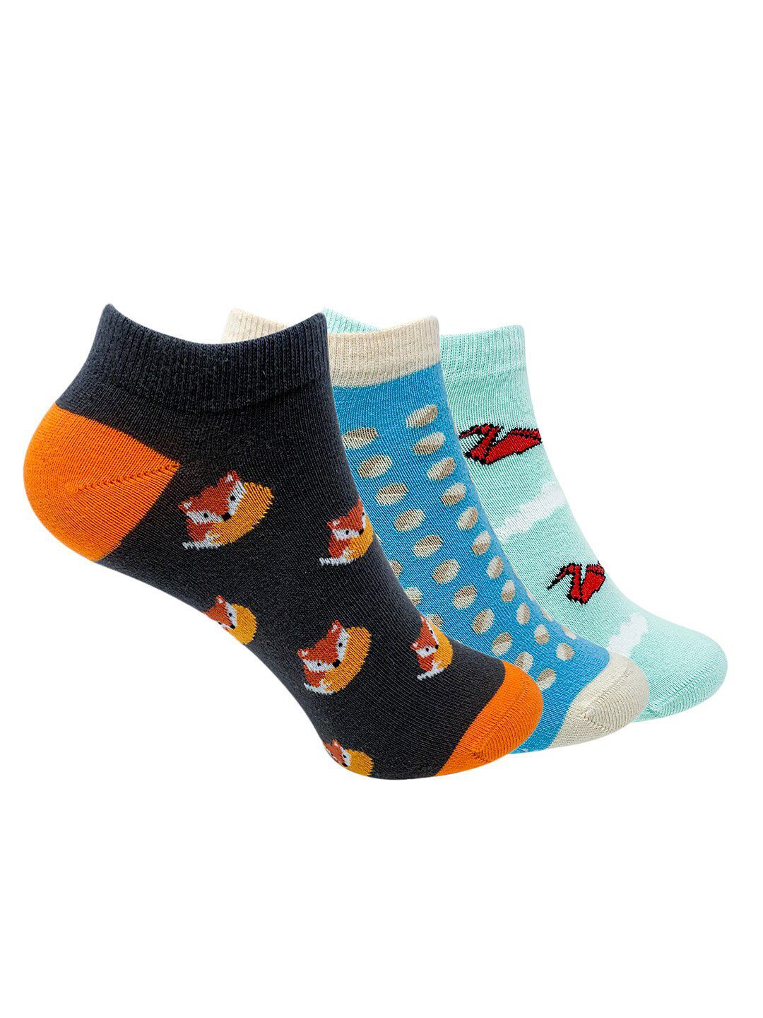 

Mint & Oak Women Pack Of 3 Patterned Ankle Length Socks, Black
