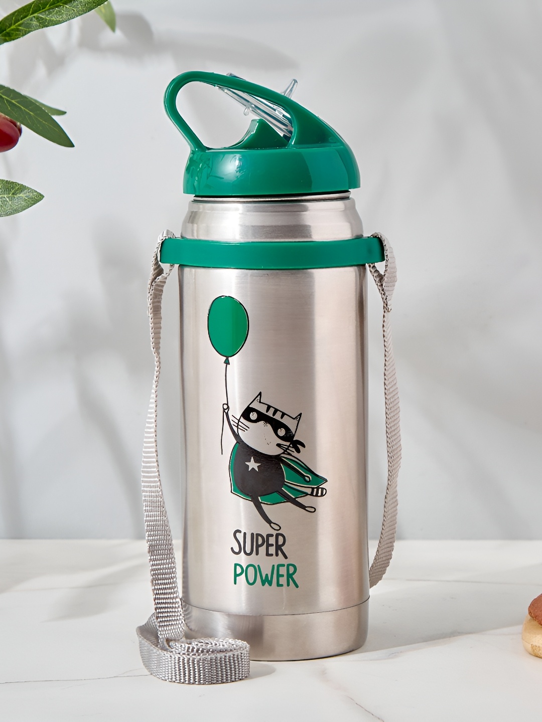 

Home Centre Green & Silver-Toned Single Stainless Steel Printed Water Bottle