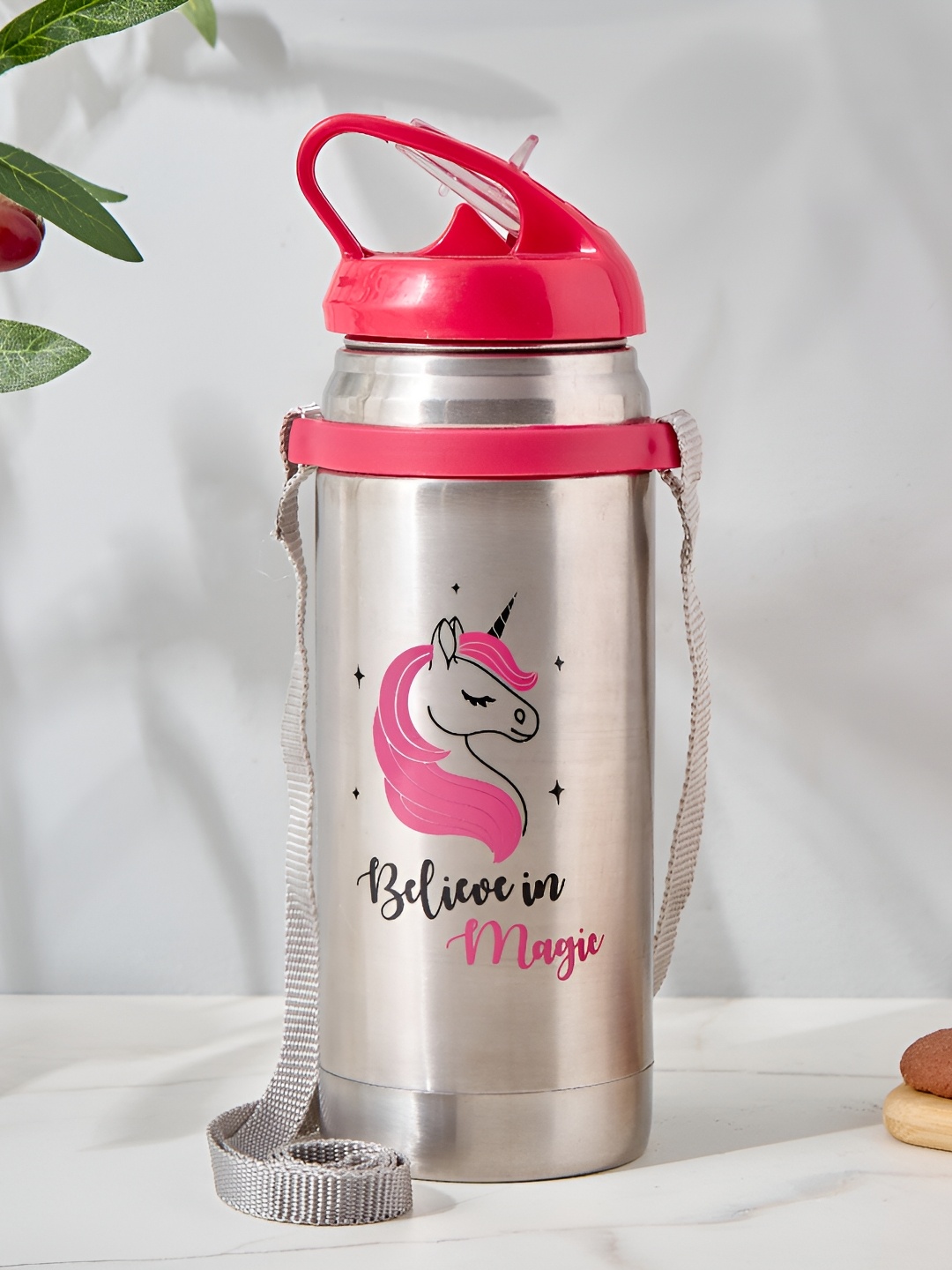 

Home Centre Pink & Silver-Toned Single Stainless Steel Printed Water Bottle