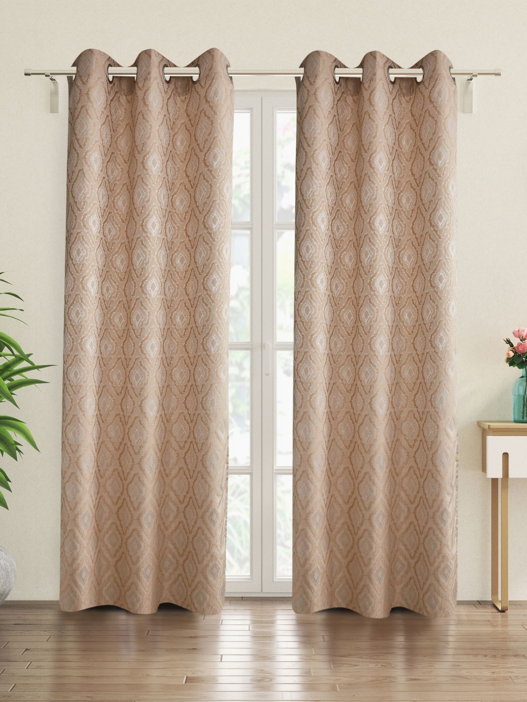 Home Centre Beige & Off White Set of 2 Geometric Door Curtain
