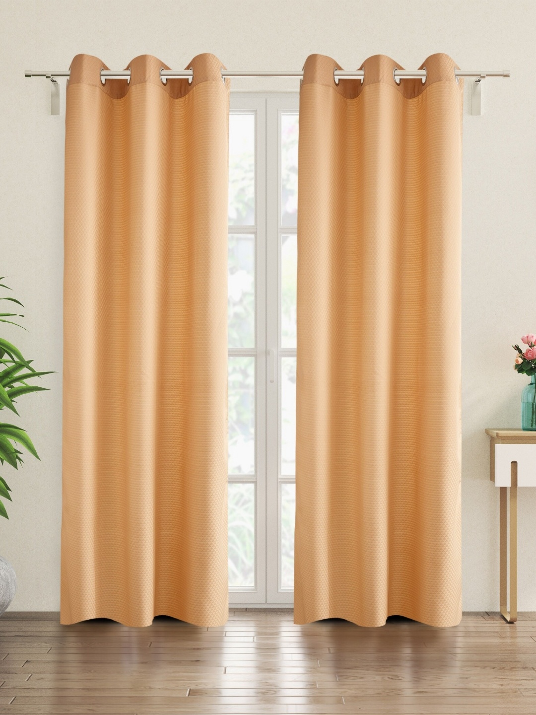 

Home Centre Beige Set of 2 Geometric Room Darkening Door Curtain