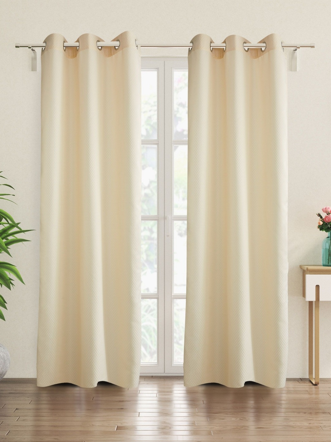 

Home Centre White Set of 2 Geometric Room Darkening Door Curtain, Off white