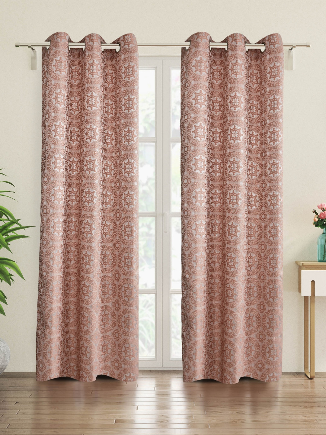 

Home Centre Red & Off White Set of 2 Ethnic Motifs Door Curtain, Brown
