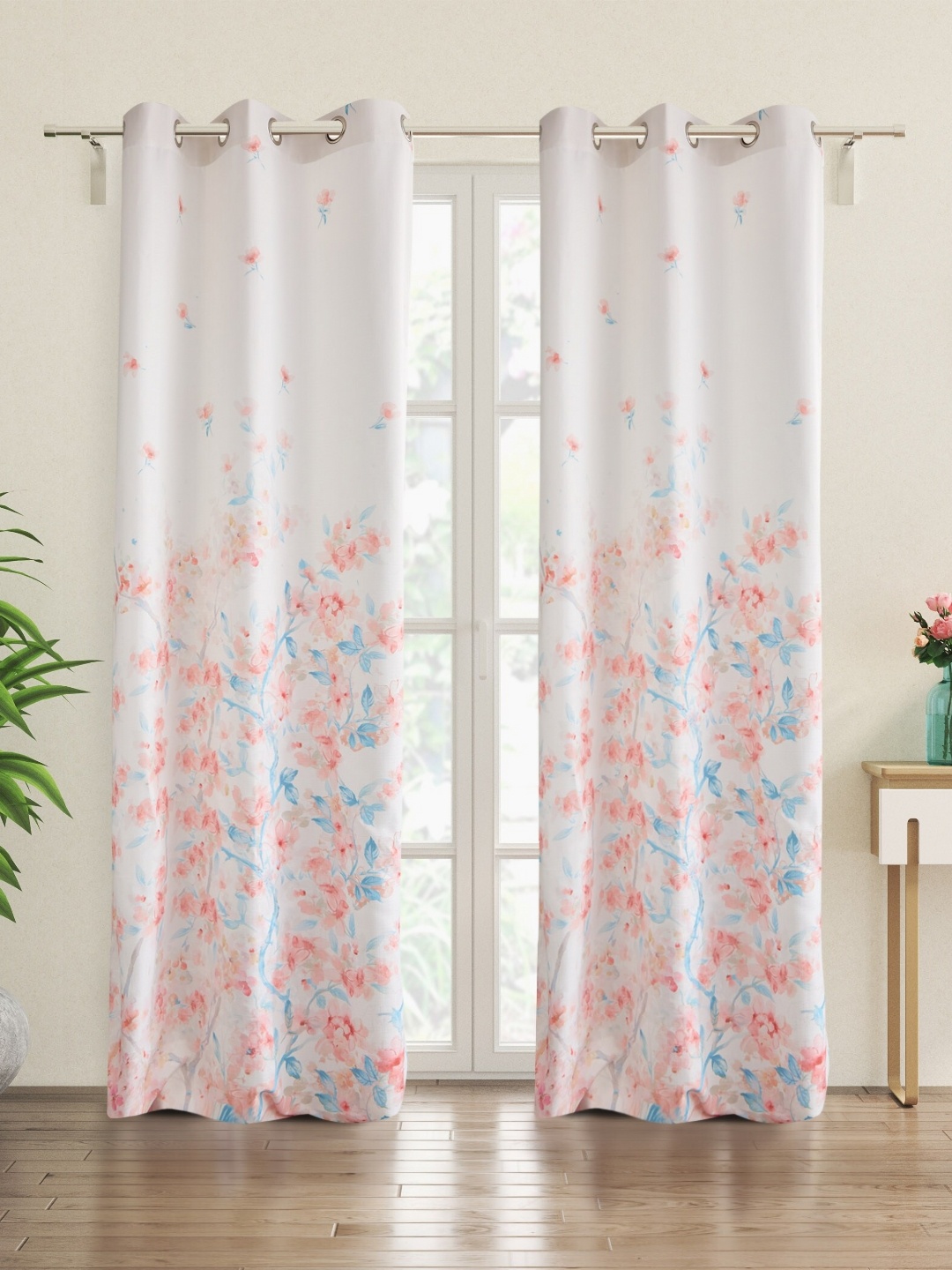 

Home Centre Off White & Blue Set of 2 Floral Door Curtain