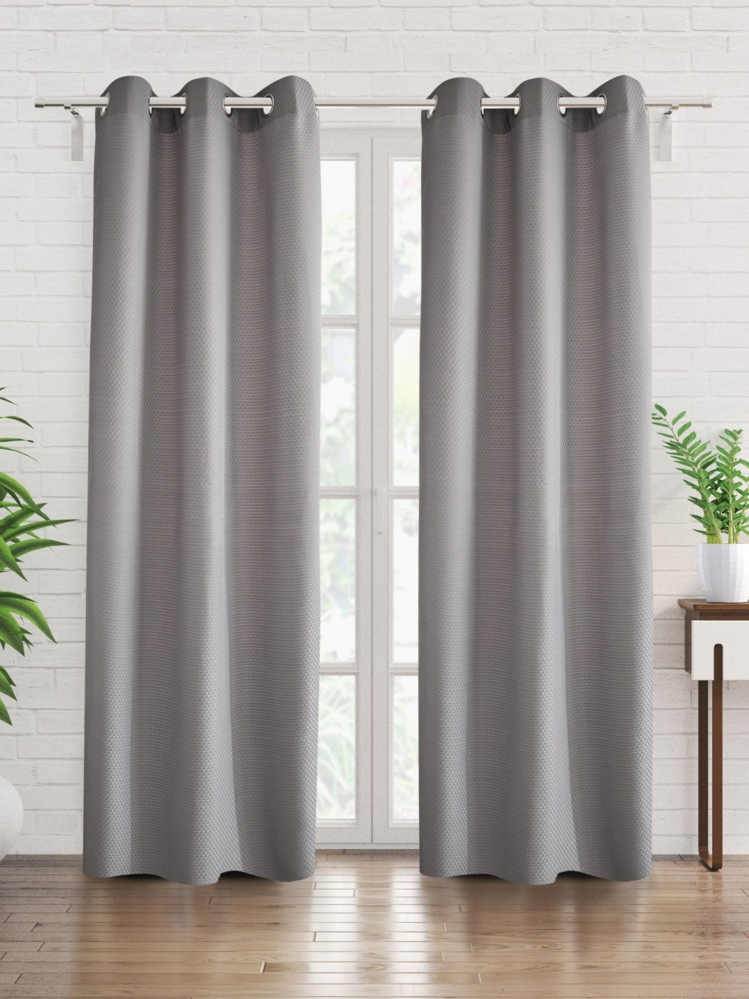 

Home Centre Grey Set of 2 Geometric Room Darkening Door Curtain