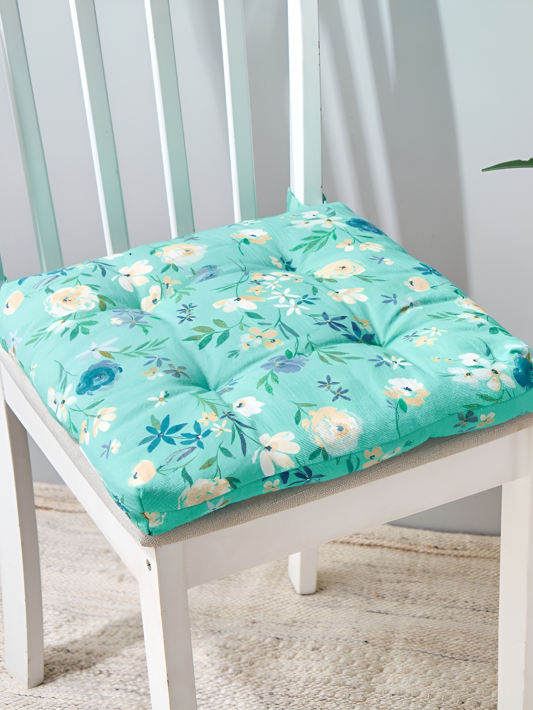 

Home Centre Green Printed Cotton Chair Pad