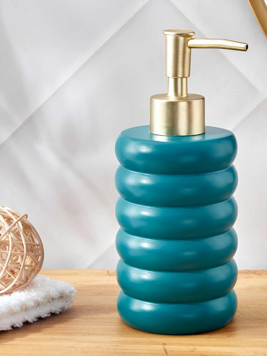 

Home Centre Teal & Gold-Toned Textured Polyresin Soap Dispenser