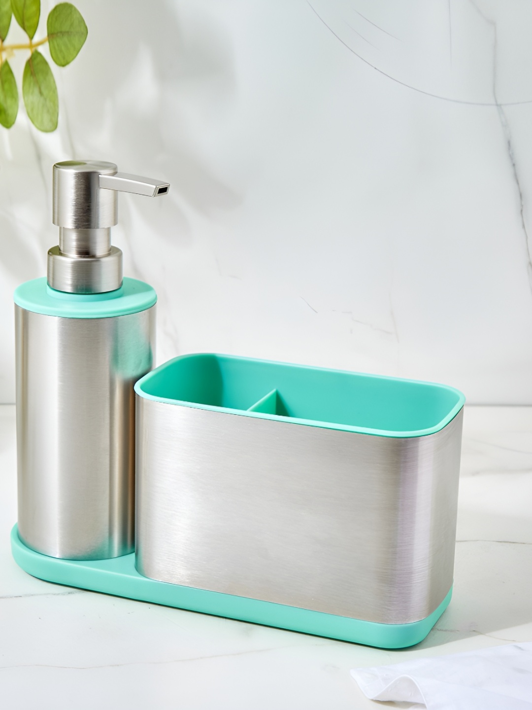 

Home Centre Silver-Toned & Green Solid Stainless Steel Bath Accessories Set