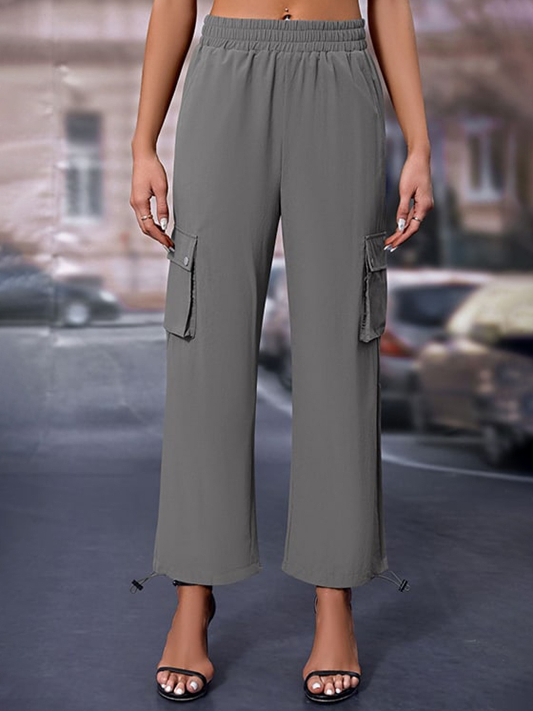 

StyleCast x Revolte Women Mid-Rise Loose Fit Trousers, Grey