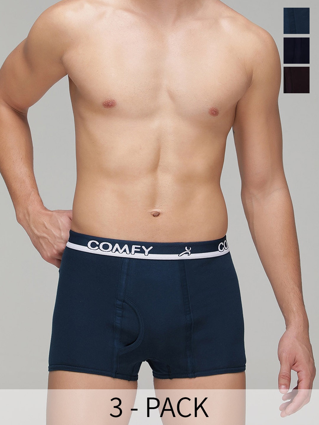 

AMUL COMFY Pack Of 3 Printed Pure Cotton Trunks AC-MTROE-AF-BLK-CB-XS-3PC, Camel brown