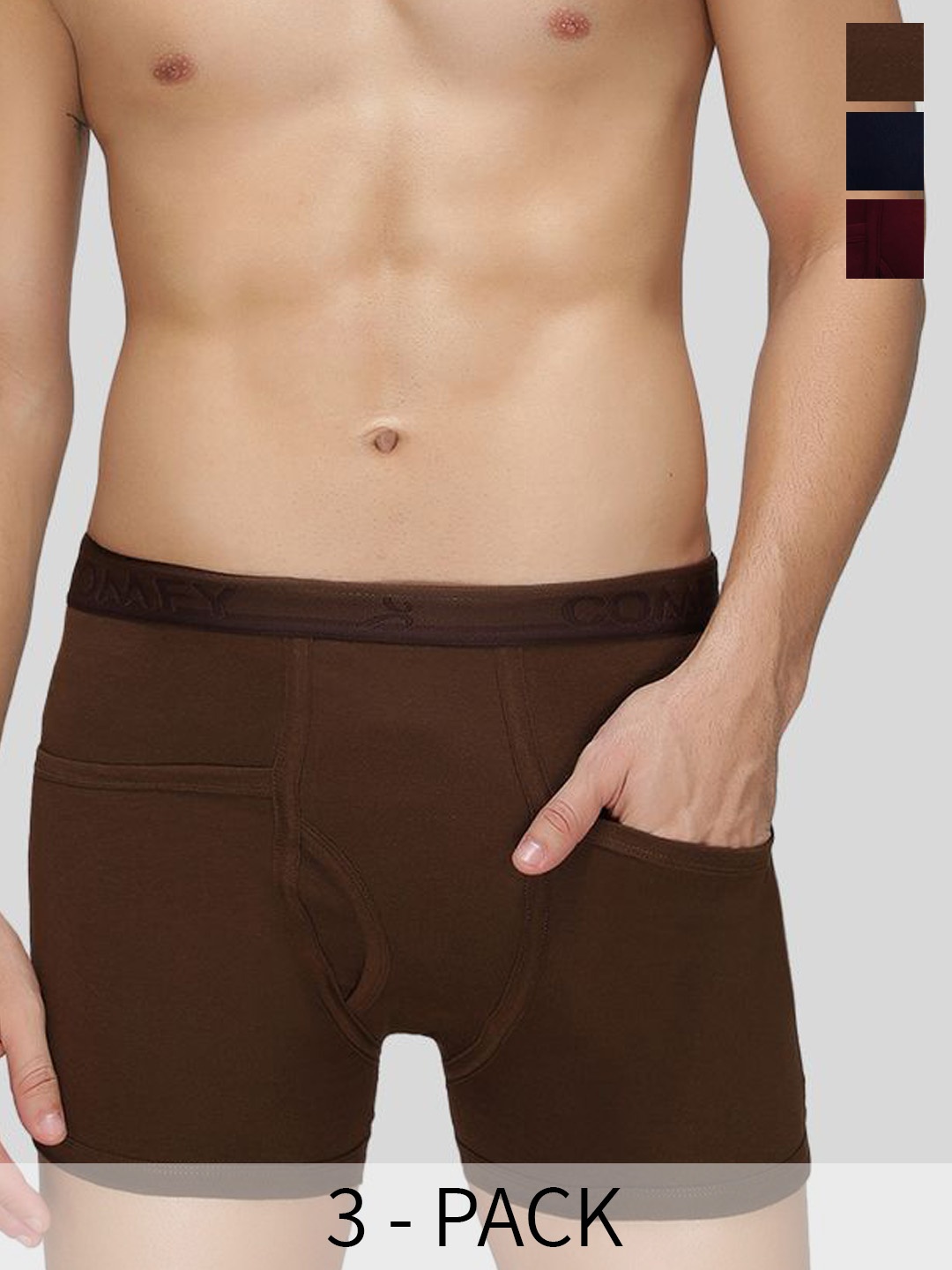 

AMUL COMFY Pack of 3 Pure Cotton Breathability TrunksAC-LPTROE-LTB-MAR-NY-XS-3PC, Maroon