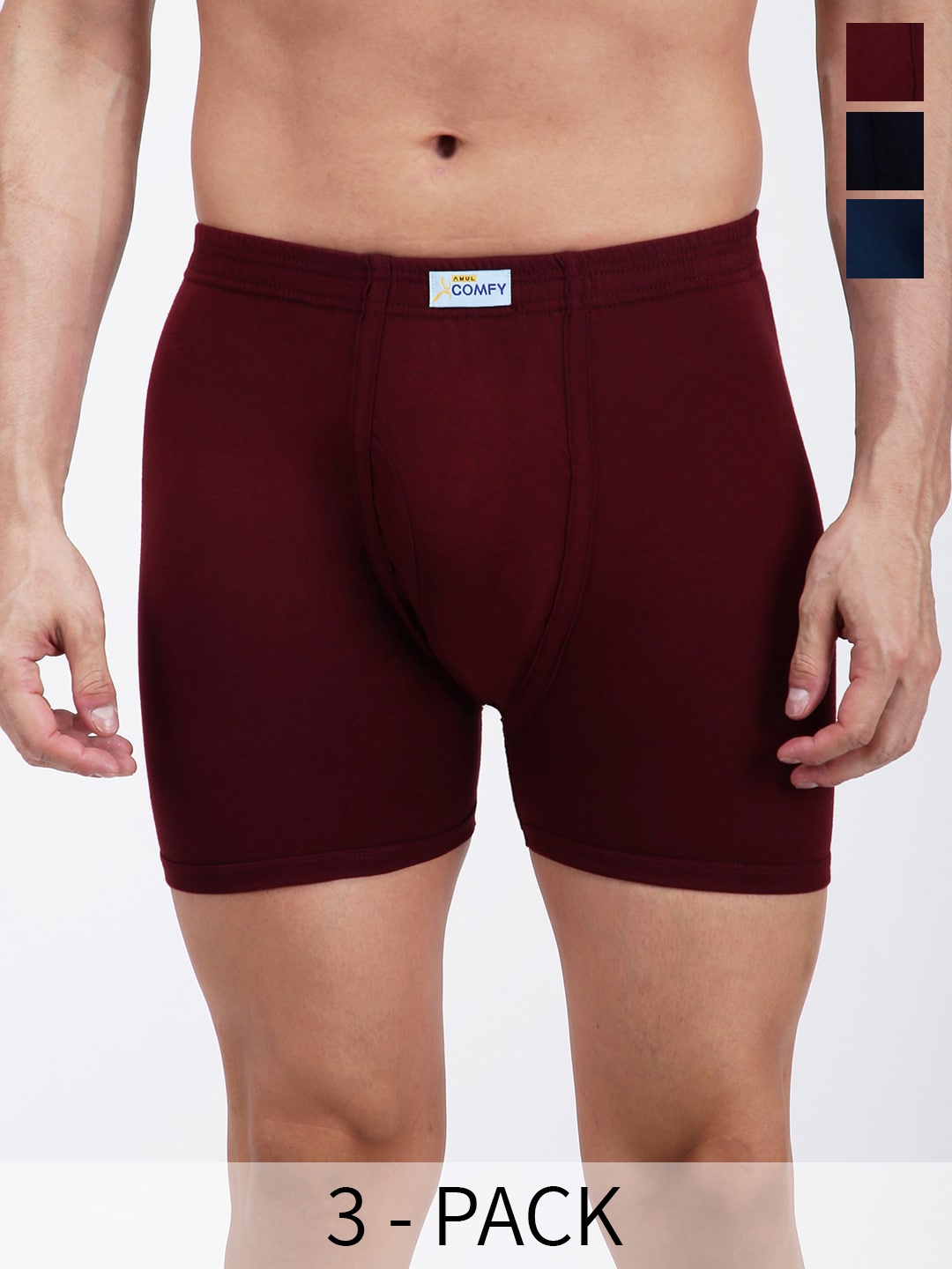 

AMUL COMFY Pack Of 3 Pure Cotton Breathability Trunks AC-FCTRIE-AF-CB-MAR-XS-3PC, Maroon