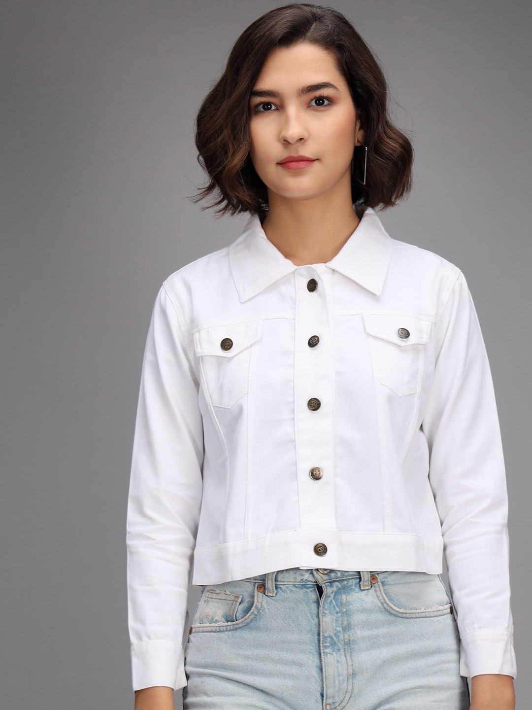

TANDUL Women Colourblocked Crop Denim Jacket with Embroidered, White