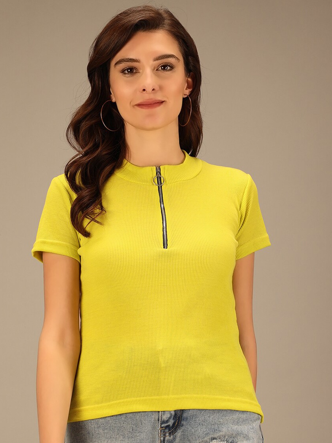 

TANDUL Women Cotton Short Sleeves Crepe Top, Lime green