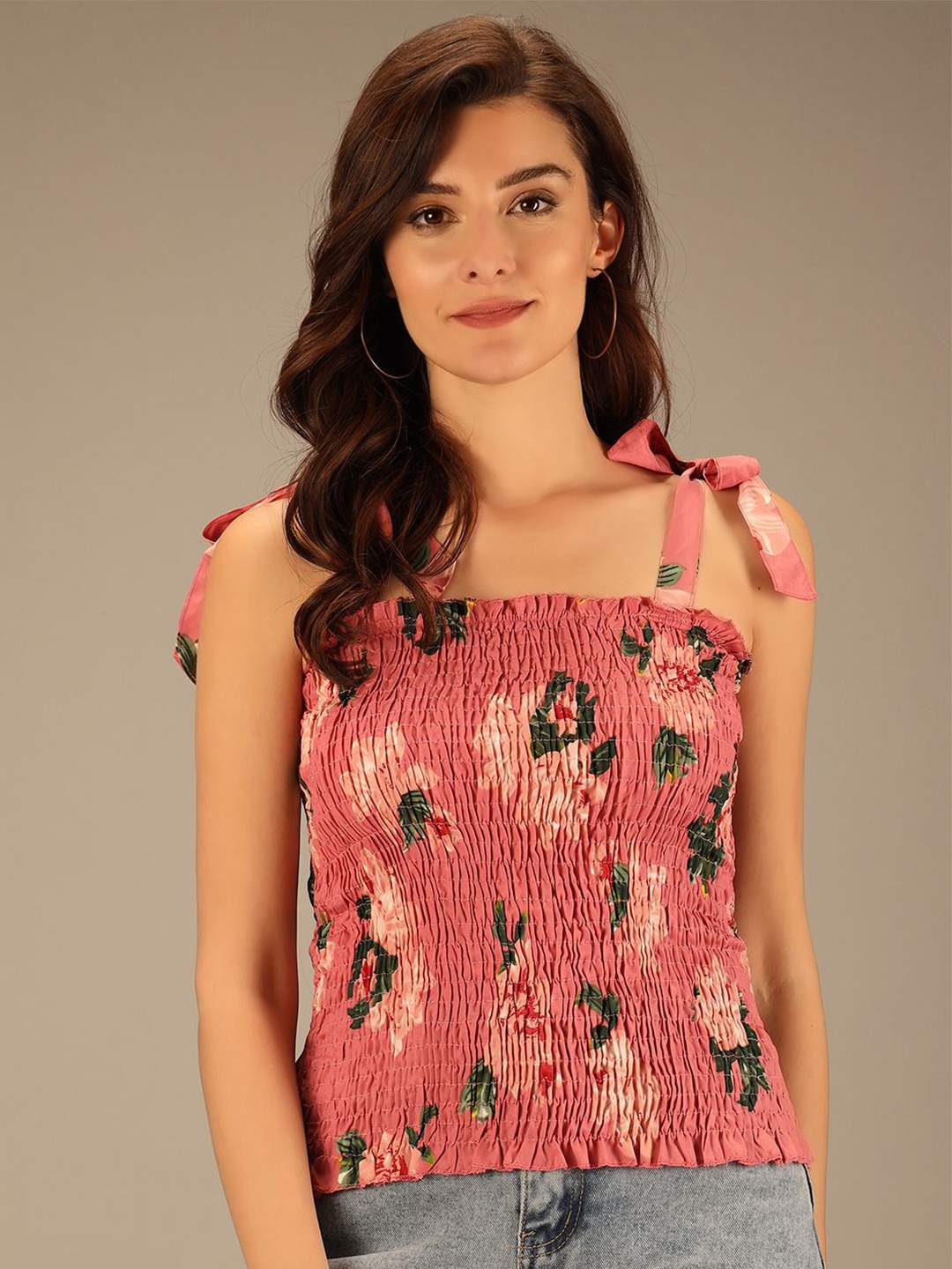 

TANDUL Women Floral Printed Cotton Crepe Top, Pink