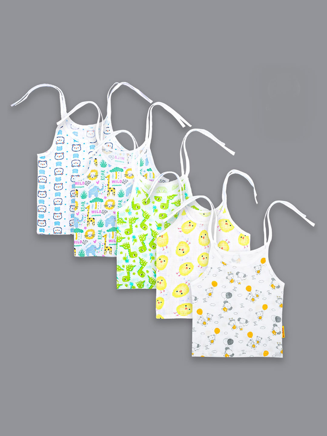 

Born Babies Infants Pack Of 5 Printed Pure Cotton Jhabla Vests, White