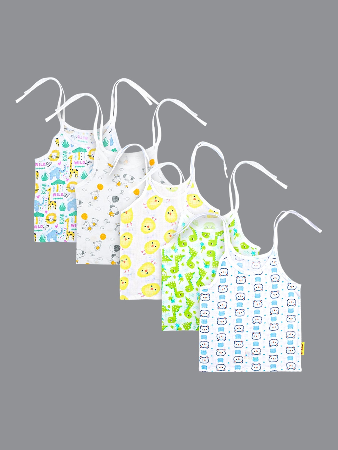 

Born Babies Infants Pack Of 5 Printed Pure Cotton Jhabla Vests, White