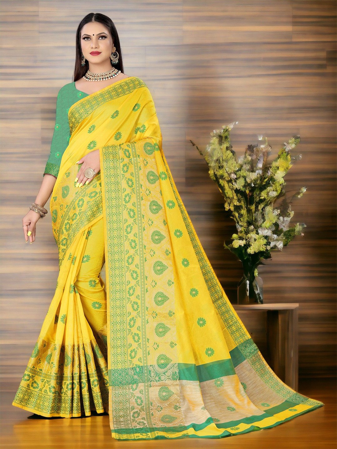 

CARTYSHOP Woven Design Zari Banarasi Saree, Yellow