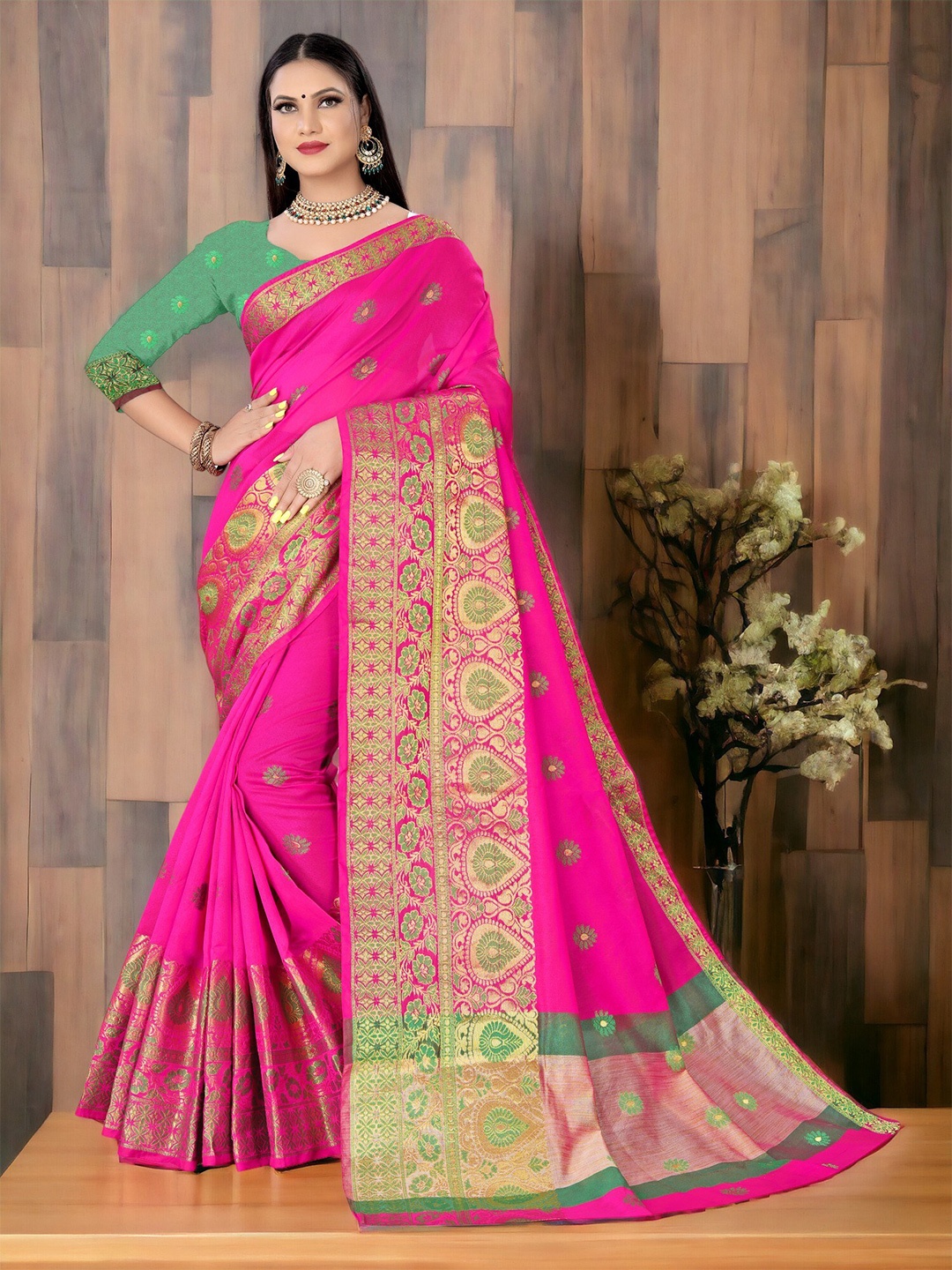 

CARTYSHOP Woven Design Zari Banarasi Saree, Pink