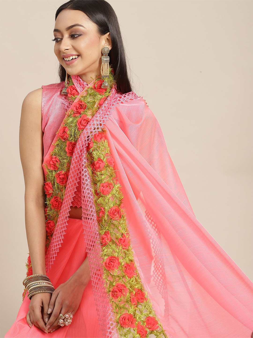 

RAJGRANTH Embroidered Pure Chiffon Saree, Pink