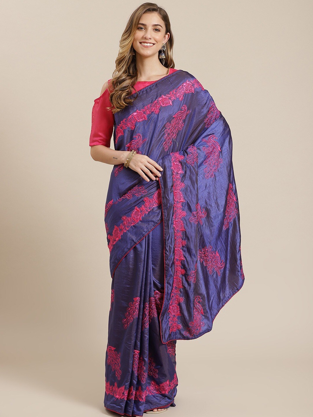 

RAJGRANTH Ethnic Motifs Embroidered Saree With Blouse Piece, Blue