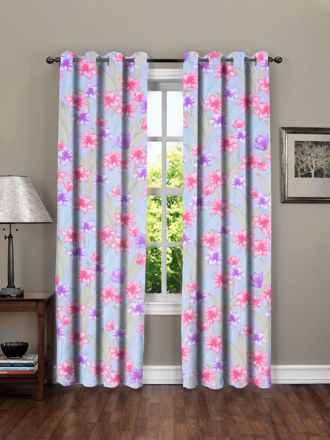 

RRC Pink & Purple Set of 2 Floral Printed Door Curtain