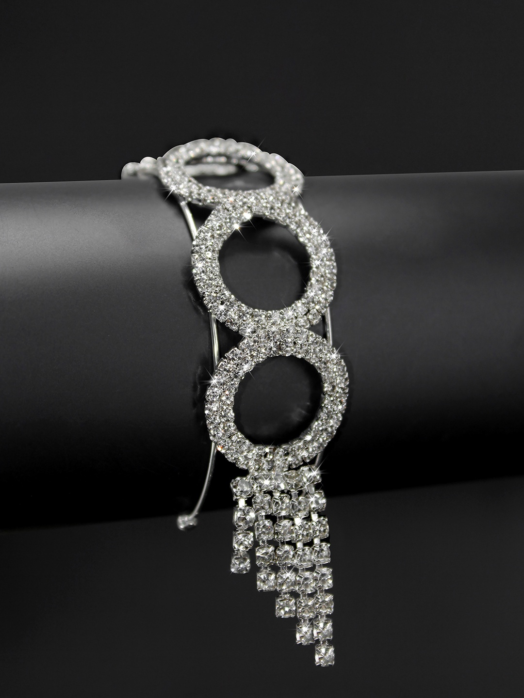 

PRIVIU Women German Silver Cubic Zirconia Handcrafted Silver-Plated Cuff Bracelet