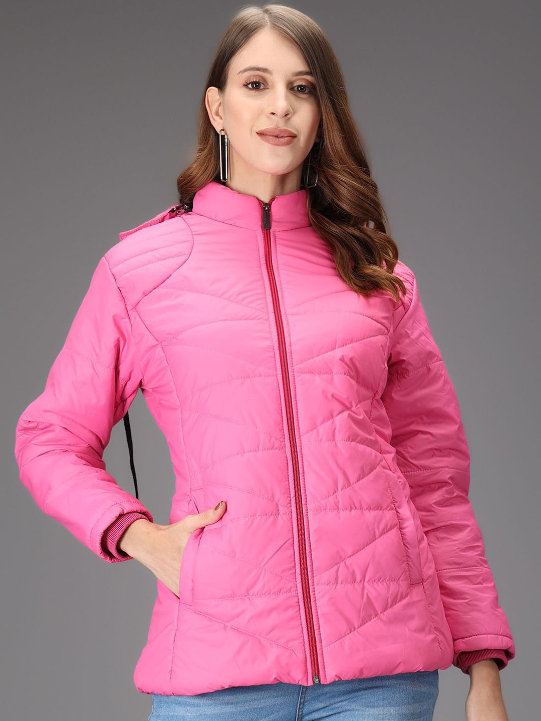 

TANDUL Women Longline Padded Jacket, Pink