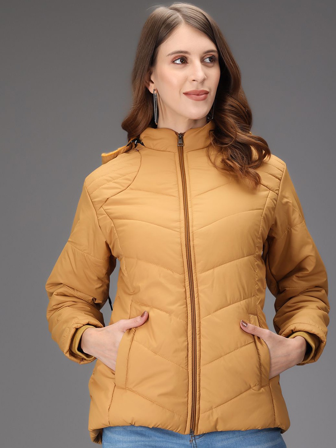 

TANDUL Women Crop Padded Jacket, Yellow