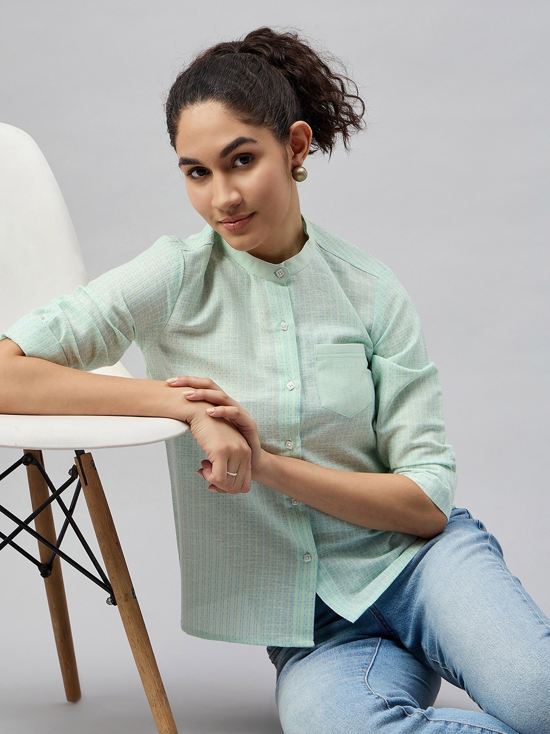 

The Roadster Lifestyle Co Women Self-Design Cotton Casual Shirt, Sea green