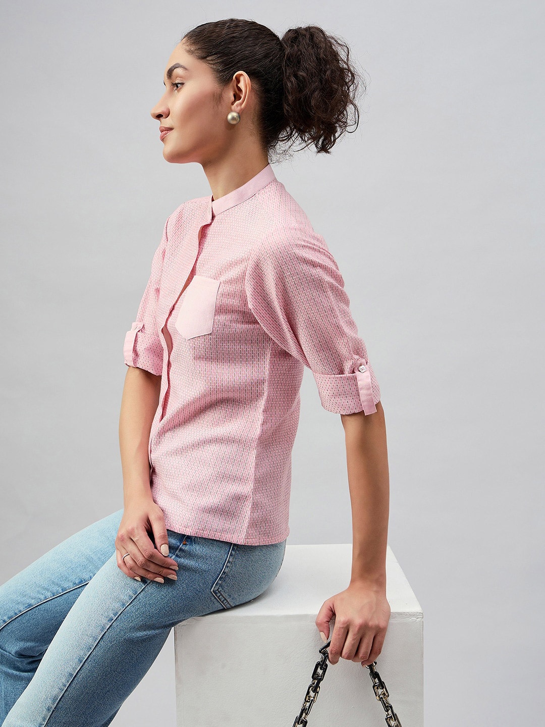 

The Roadster Lifestyle Co Women Self-Design Cotton Casual Shirt, Pink