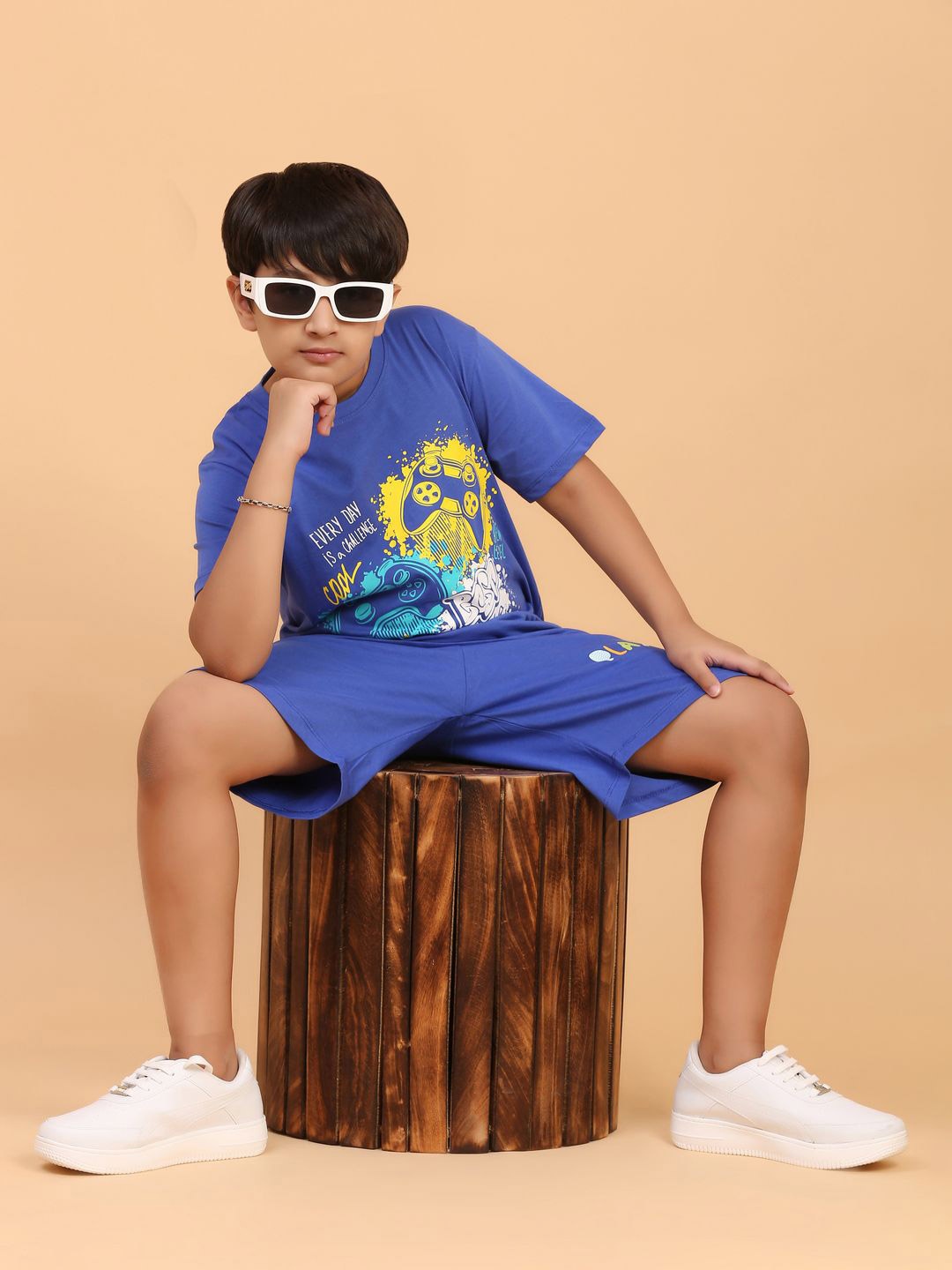 Ninos Dreams Boys Printed T-shirt with Shorts coords, Blue