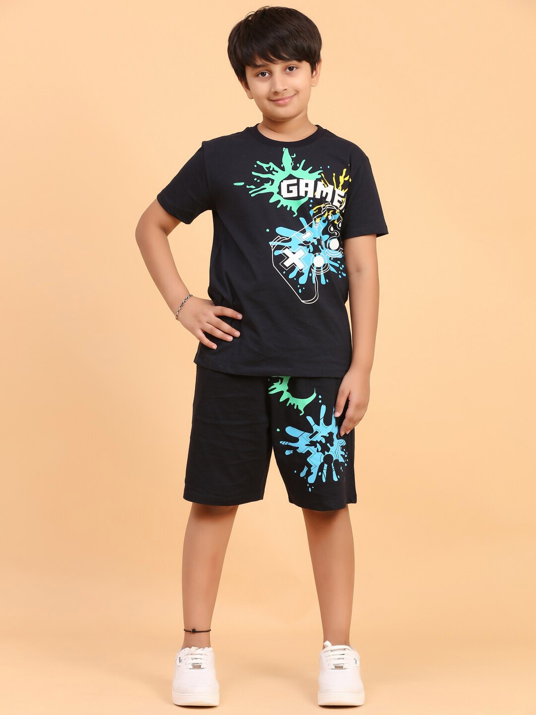 

Ninos Dreams Boys Printed Shirt with Shorts, Navy blue