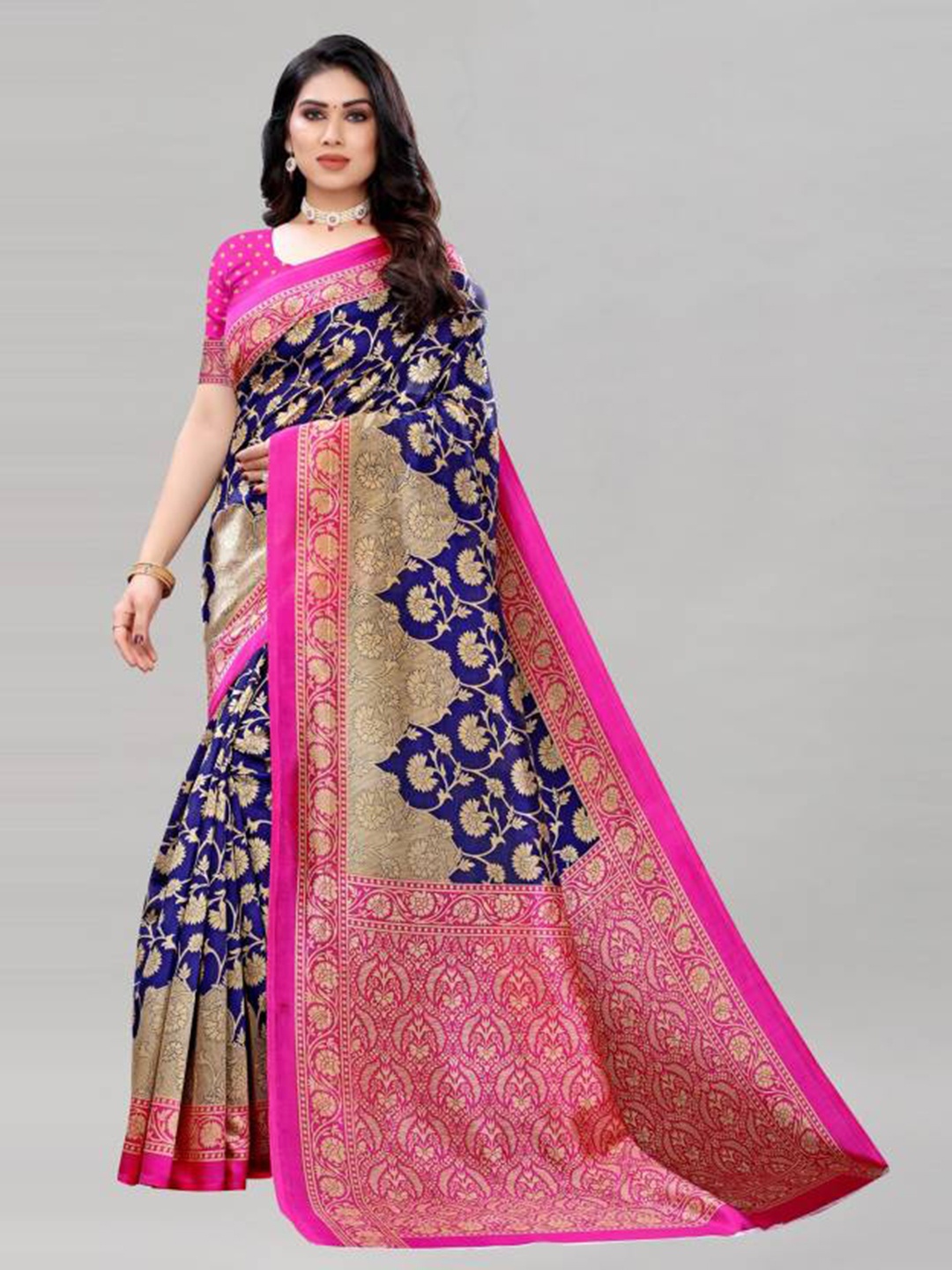 

RUNAYA NX Ethnic Motifs Saree, Navy blue