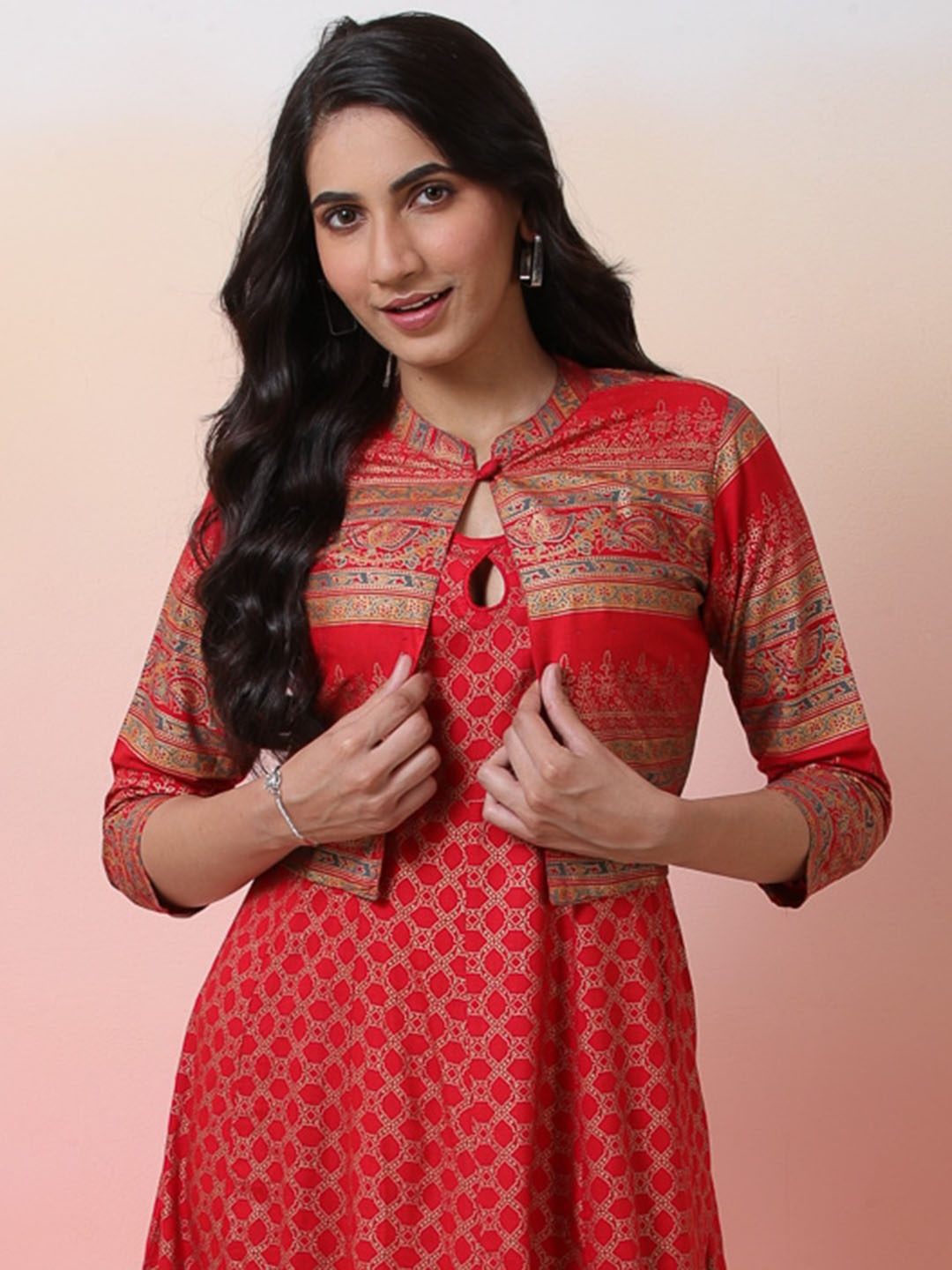 

Sangria Ethnic Motif-Printed Anarkali Kurta, Red