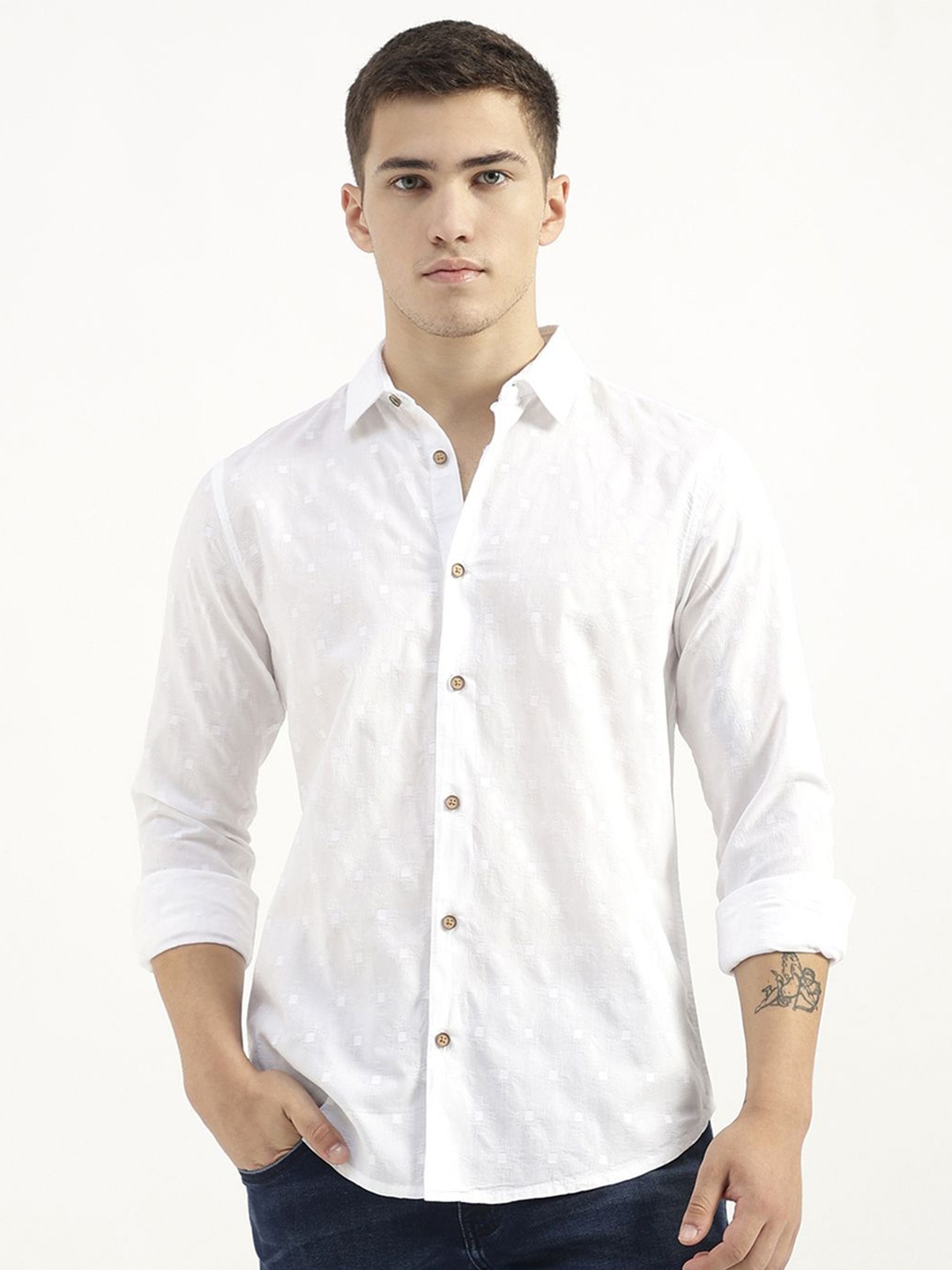 

United Colors of Benetton Men Opaque Printed Casual Shirt, White