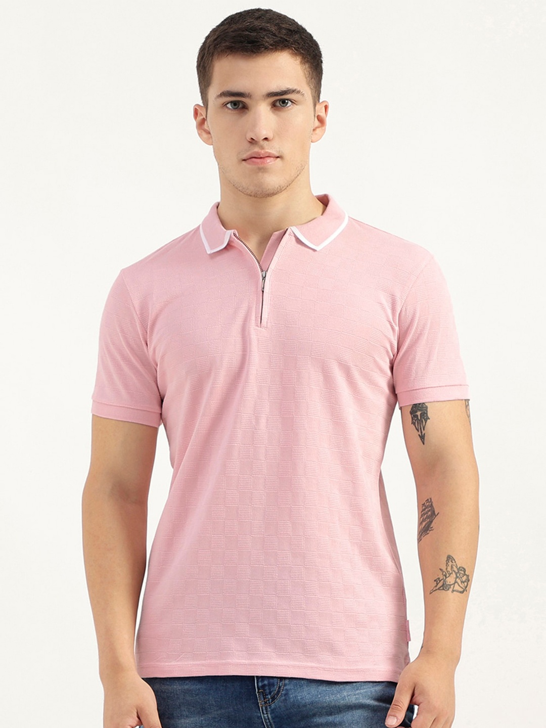 

United Colors of Benetton Men Polo Collar Pure Cotton Pockets T-shirt, Pink