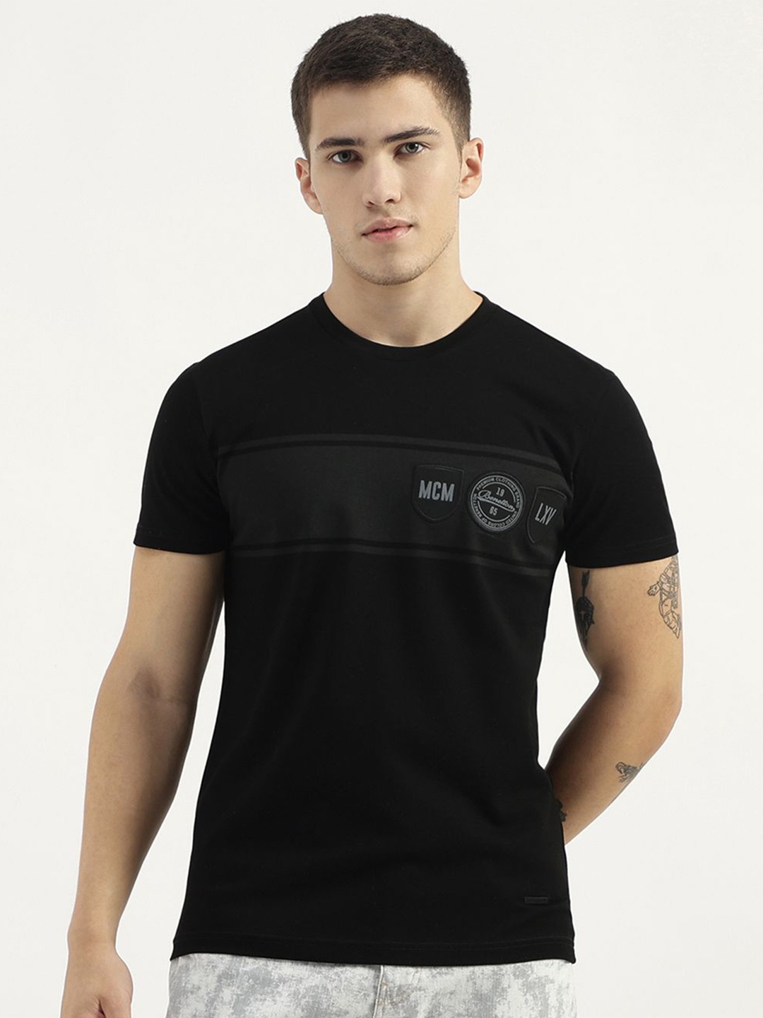 United Colors of Benetton Round Neck Pure Cotton Relaxed Fit T-shirt, Black