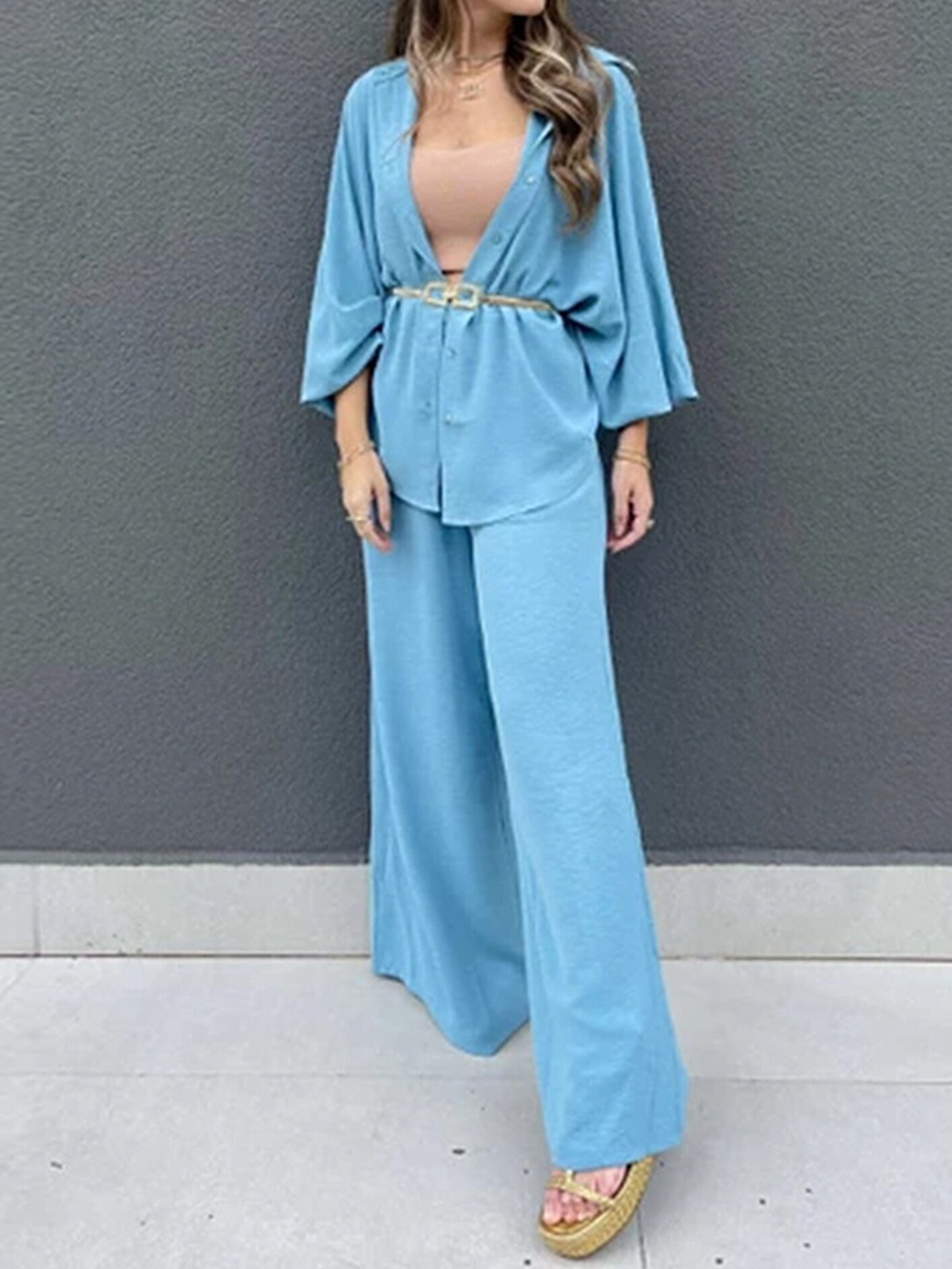 

LULU & SKY Shirt With Palazzos Co-Ords, Blue