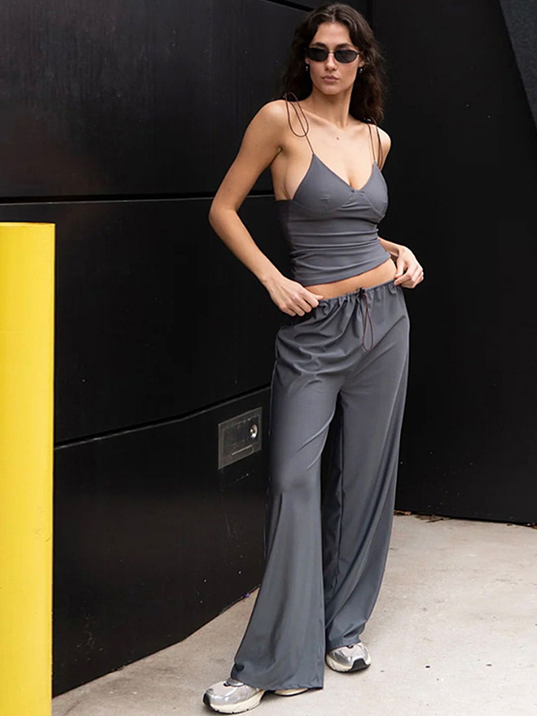 

LULU & SKY Shoulder Straps Top & Trousers, Grey