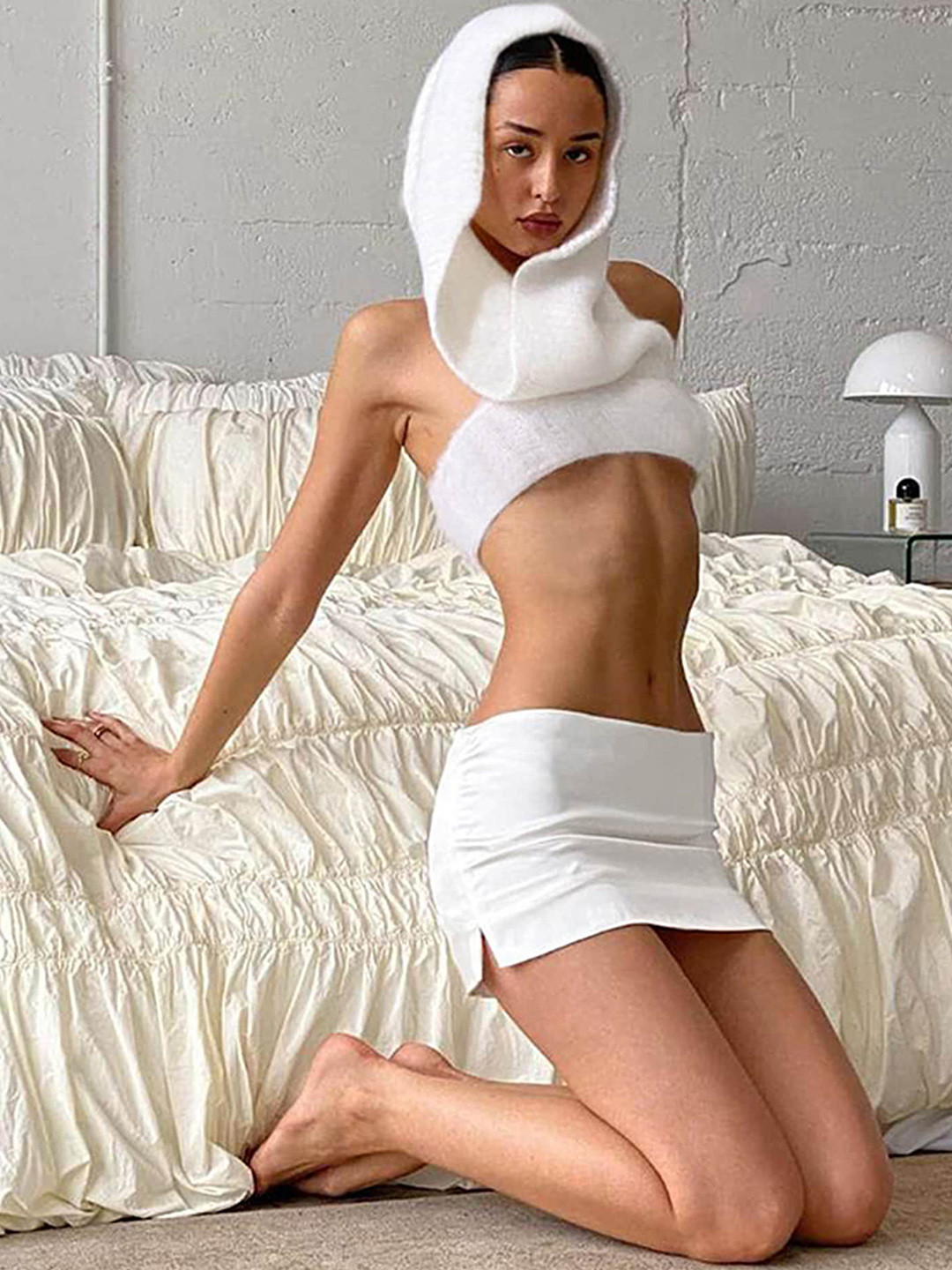 

LULU & SKY White Hooded Crop Top & Mini Skirt Set