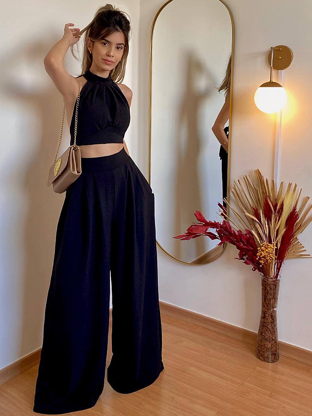 

LULU & SKY Round-Neck Sleeveless Top & Trouser Co-Ords, Black