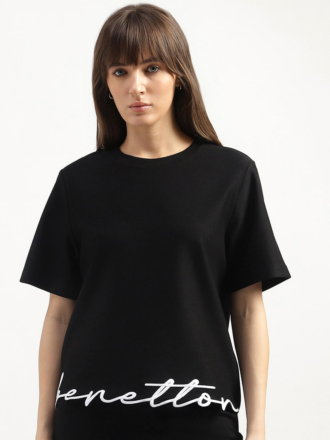 

United Colors of Benetton Round Neck Relaxed Fit T-shirt, Black